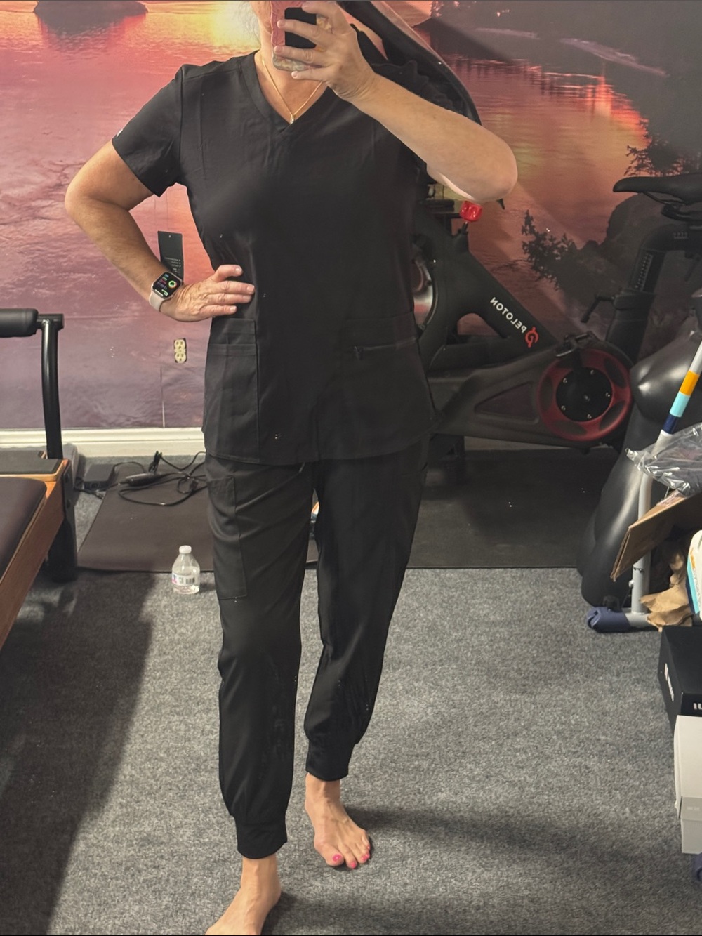 Women’s Black Utility Scrub Set - Top & Jogger Pants NWT Med Couture